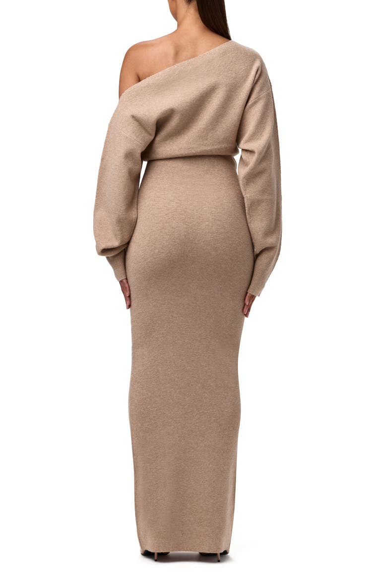 One-Shoulder Long Sleeve Maxi Sweater Dress, Alternate, color, TAUPE