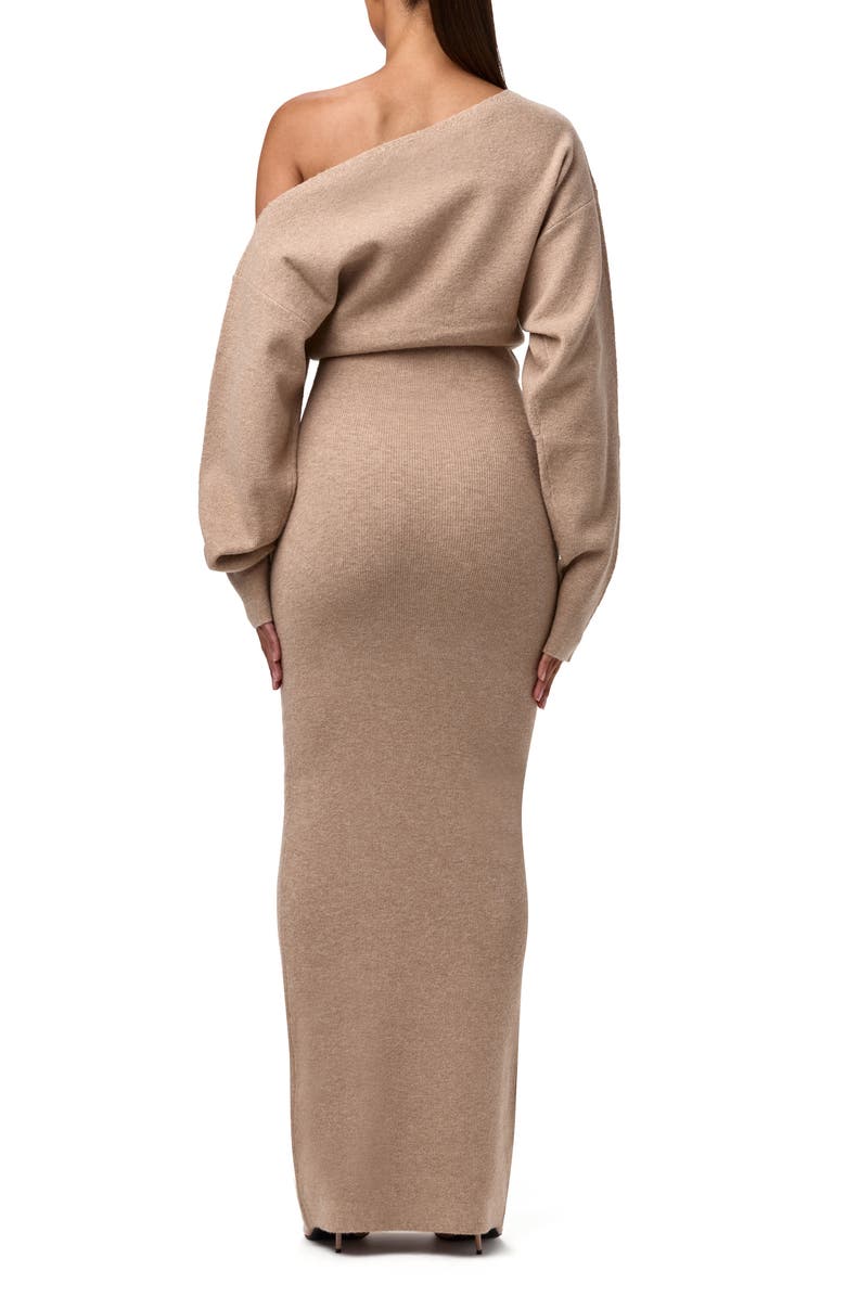 Naked Wardrobe One-Shoulder Long Sleeve Maxi Sweater Dress, Alternate, color, Taupe