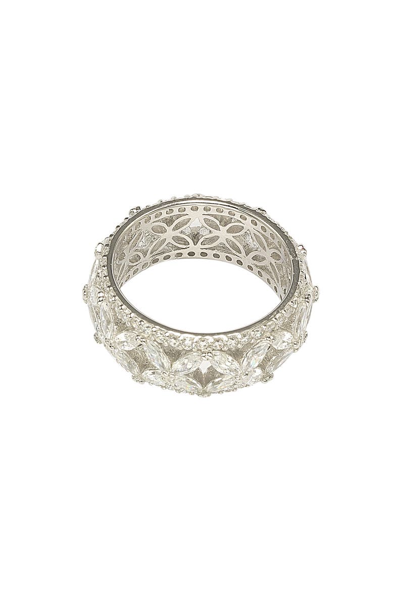 Sterling Silver CZ Cutout Flower Ring, Alternate, color, WHITE
