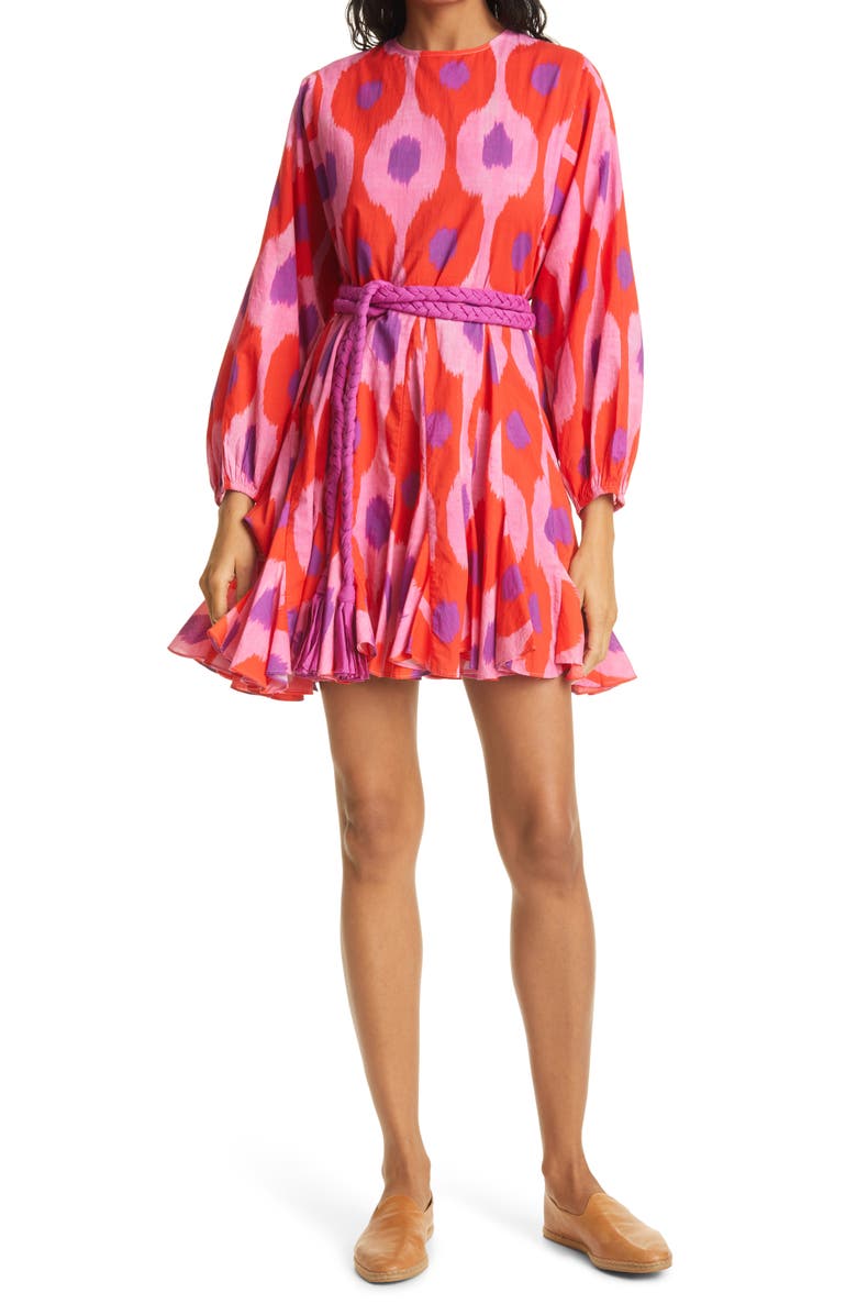 RHODE Ella Print Long Sleeve Cotton Dress, Main, color, Ikat