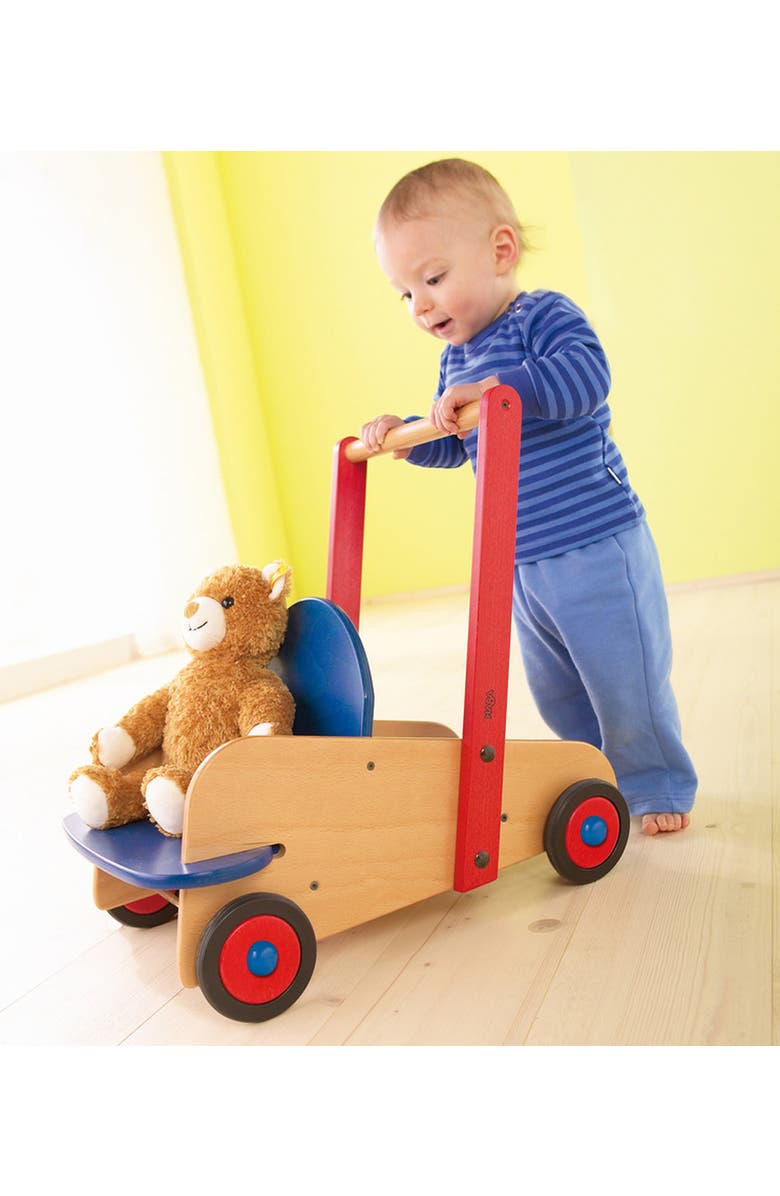 HABA Walker Wagon - Wooden Baby Push Walker, Sit to Stand Walker for Baby Learning to Walk, Push Toys for Toddlers 1-3 with Seat & Storage, 10 Months+, Alternate, color, Multi