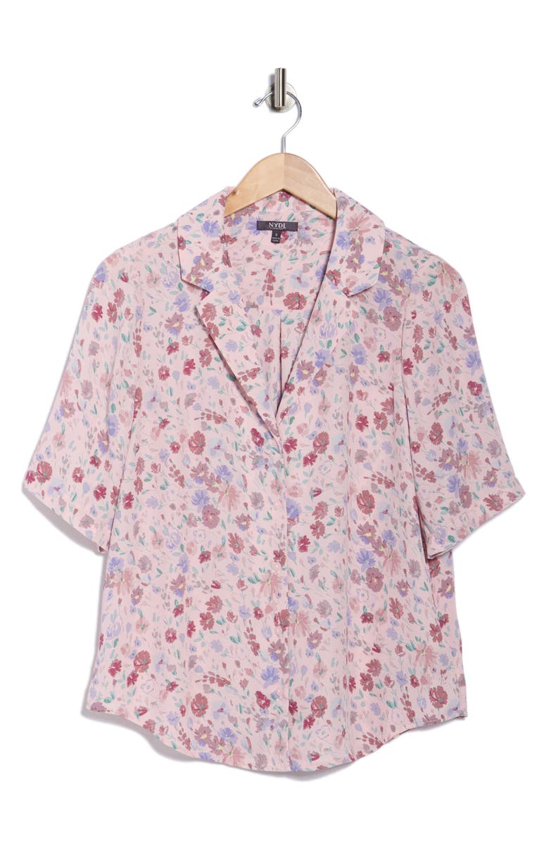 NYDJ Gabrielle Floral Print Camp Shirt, Alternate, color, Crystal Peaks