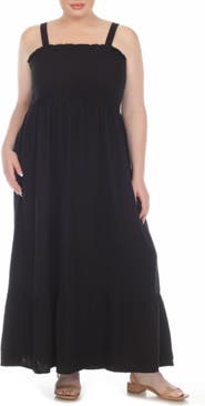 BOHO ME Smocked Tiered Cotton Maxi Sundress