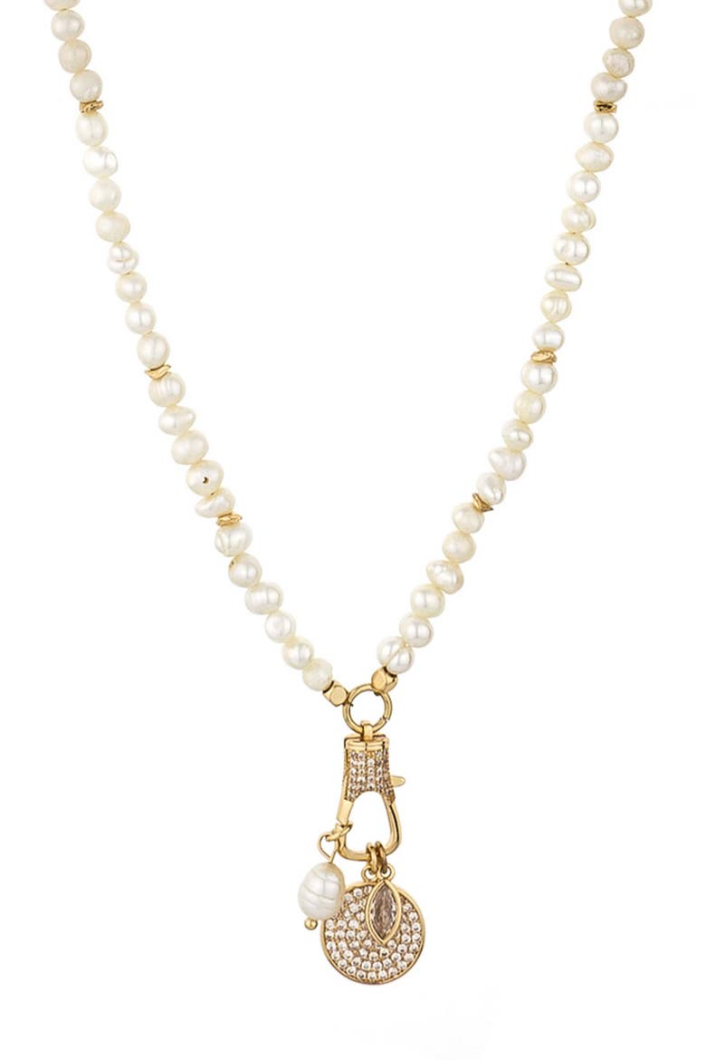 Crystal Charms Imitation Pearl Necklace, Alternate, color, GOLD