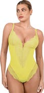 Popilush Plus Size Shapewear Lace Deep V-Neck Sculpting Thong Bodysuit