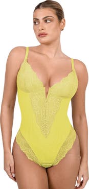 Popilush Plus Size Shapewear Lace Deep V-Neck Sculpting Thong Bodysuit