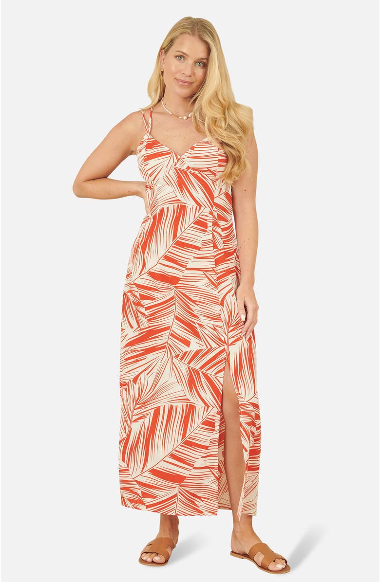 Yumi Sleeveless V-Neck Cross Back Maxi Dress, Alternate, color, Orange