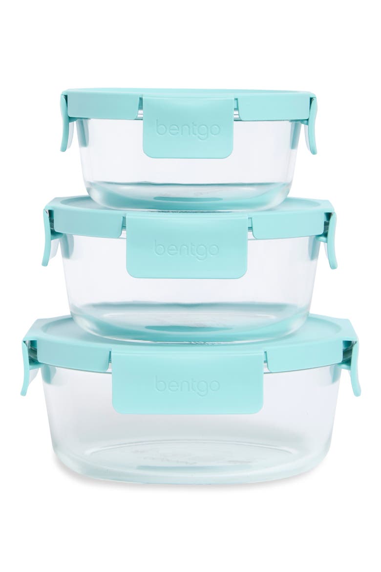 Glass Leak-Proof 6-Piece Glass Food Storage Set, Main, color, AQUA