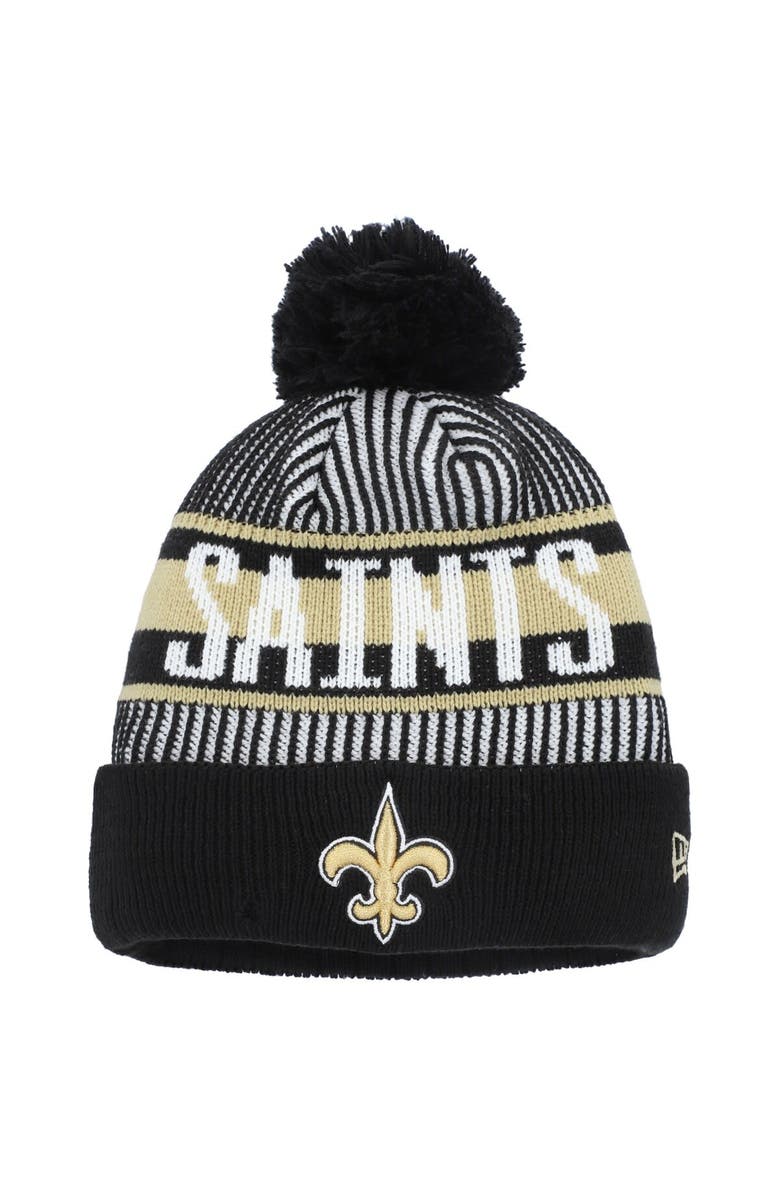 New Era Youth New Era Black New Orleans Saints Striped Cuffed Knit Hat with Pom, Main, color, Black