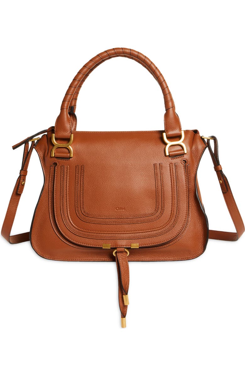 Chloé Medium Marcie Leather Satchel, Main, color, Tan