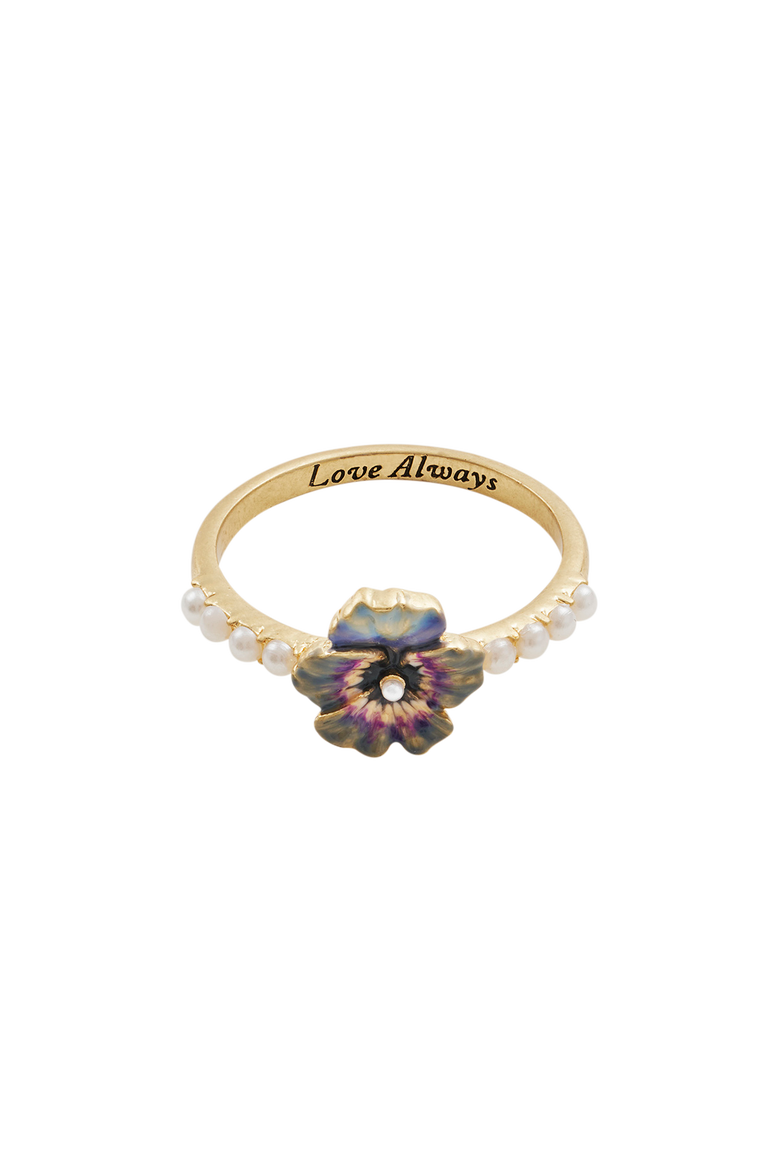 Pansy & Pearl Ring, Alternate, color, Gold