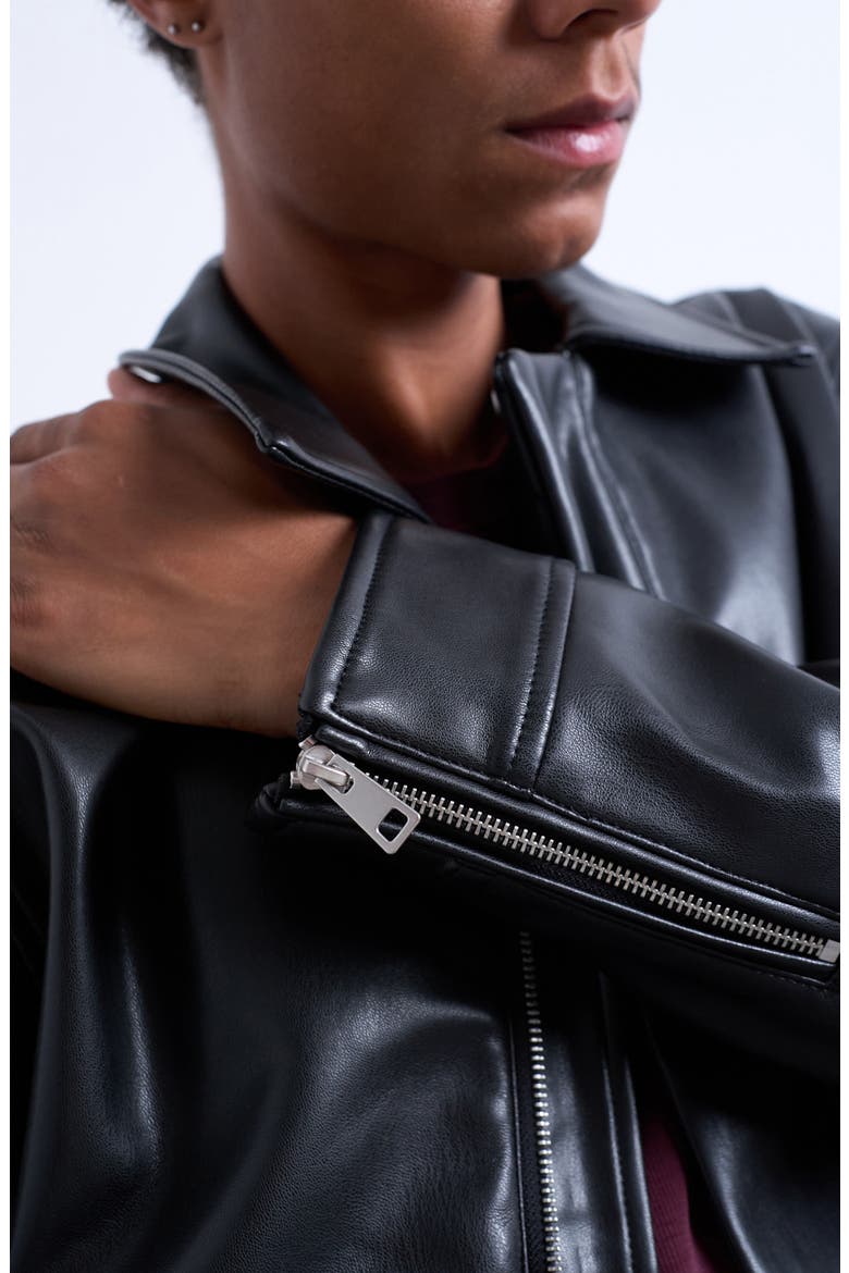 Faux Leather Jacket, Alternate, color, BLACK