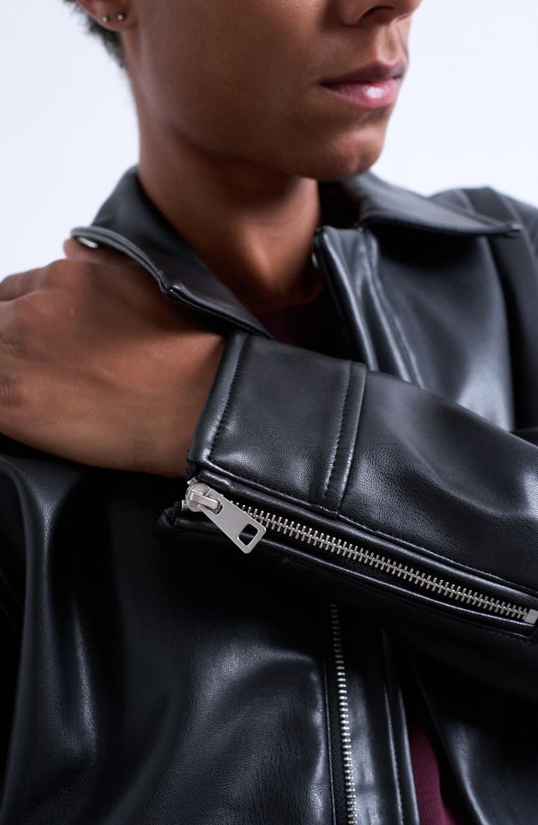 Topman Faux Leather Jacket, Alternate, color, Black