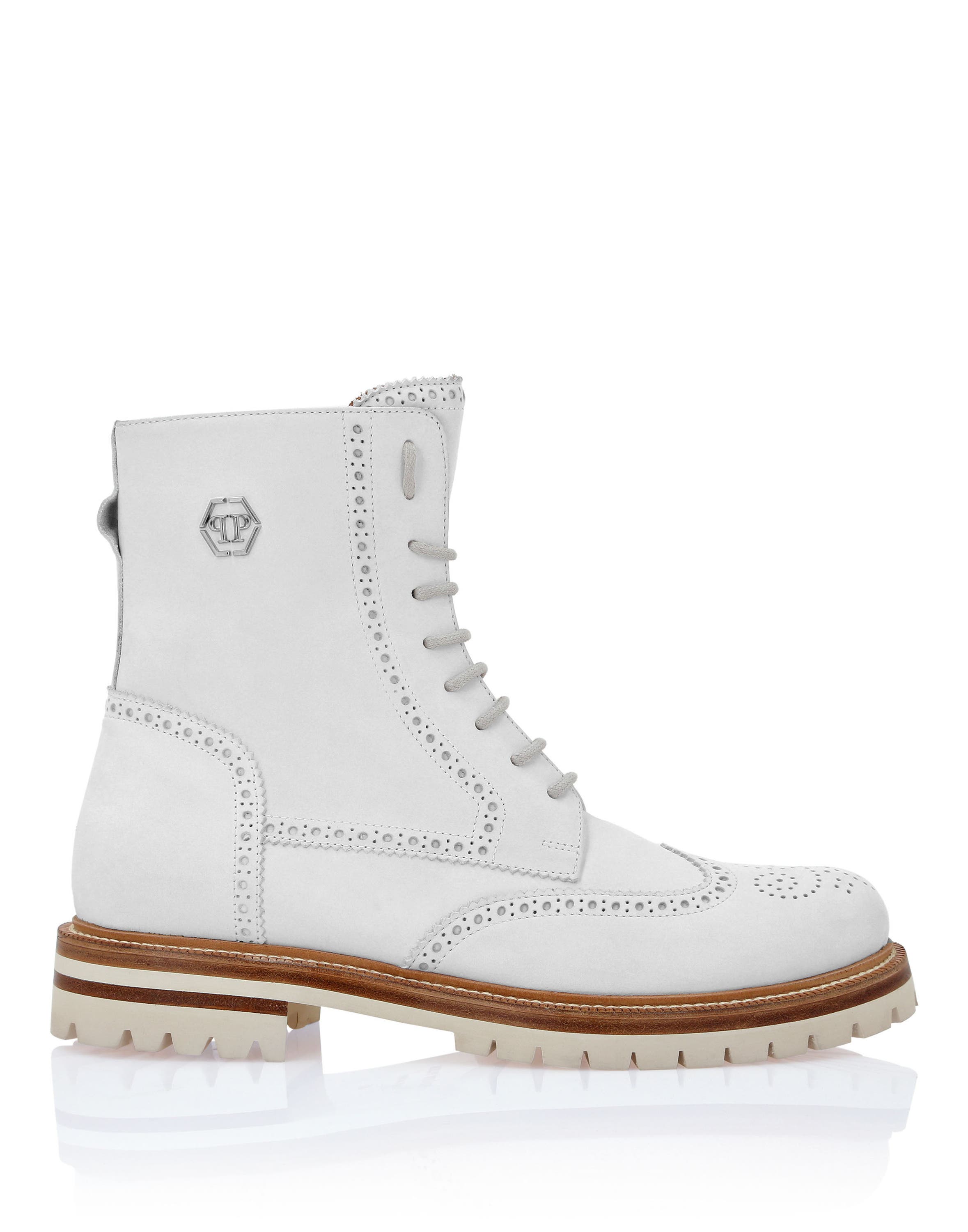 PHILIPP PLEIN Nubuck Boots Mid Flat Hexagon Men, Alternate, color, White