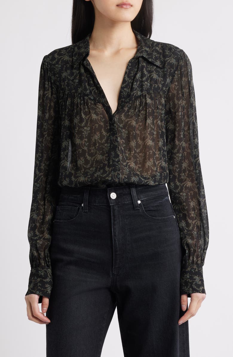 PAIGE Gardener Floral Button-Up Shirt, Main, color, Black/Aloe