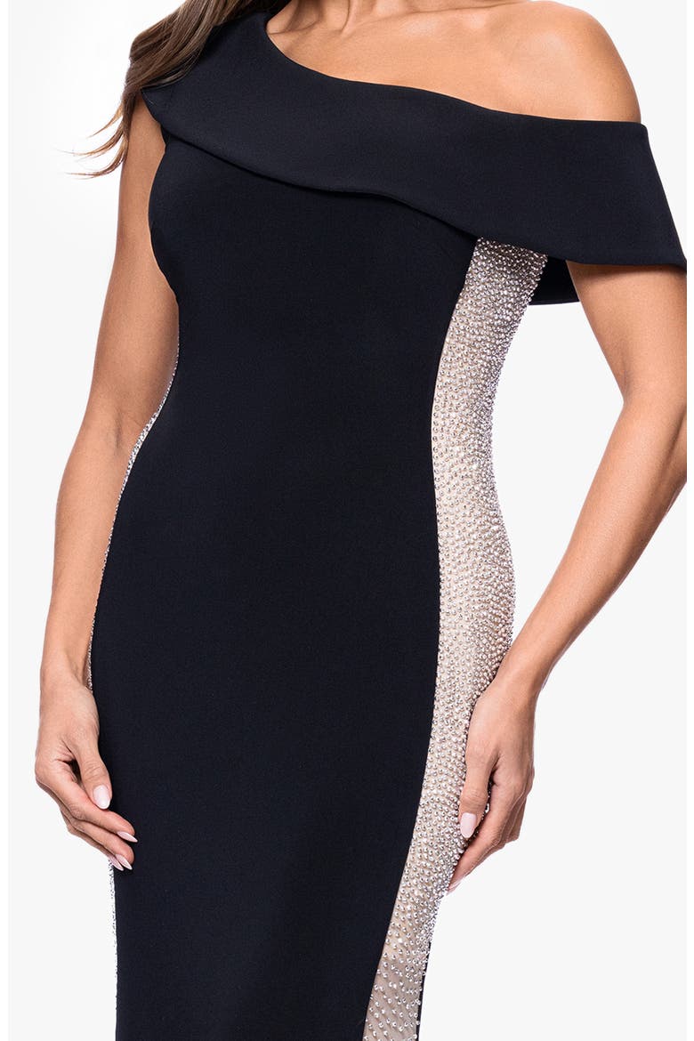 Crystal Mesh Detail One-Shoulder Sheath Detail, Alternate, color, BLACK/ NUDE/ SILVER