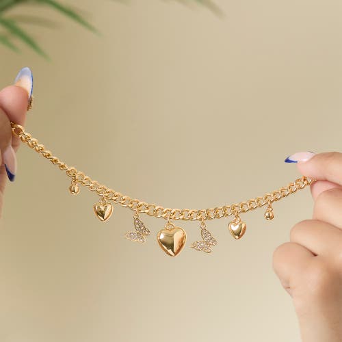 Jessica Simpson Heart & Butterfly Gold-tone Bracelet In Gold