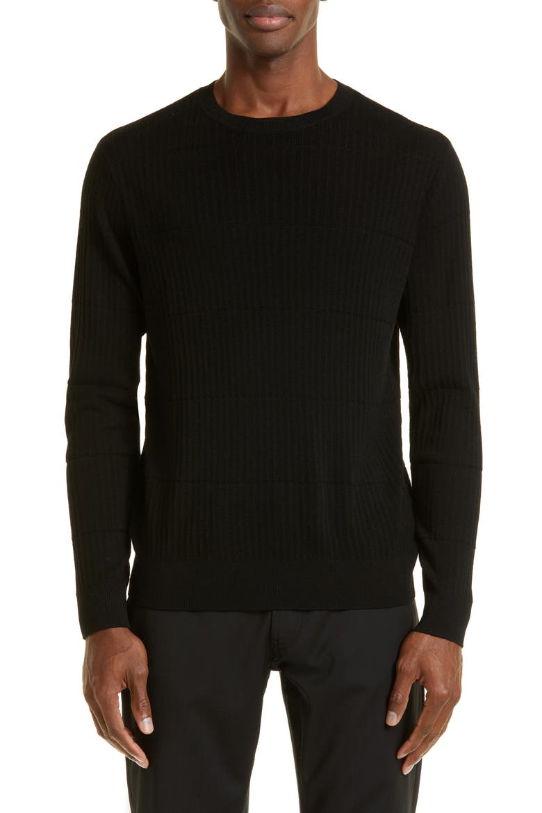 Virgin Wool Rib Sweater, Main, color, BLACK