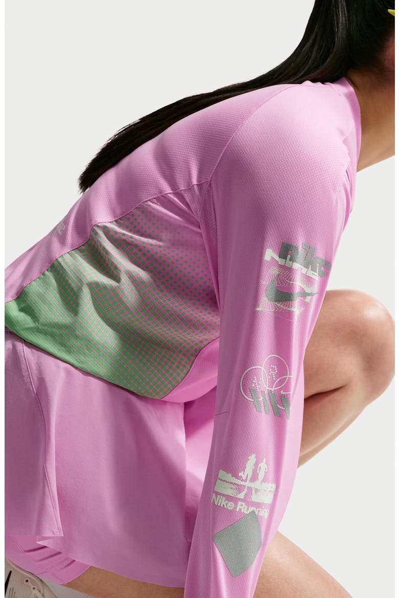 Graphic Long Sleeve Performance T-Shirt, Alternate, color, PINK RISE/ ILLUSION GREEN