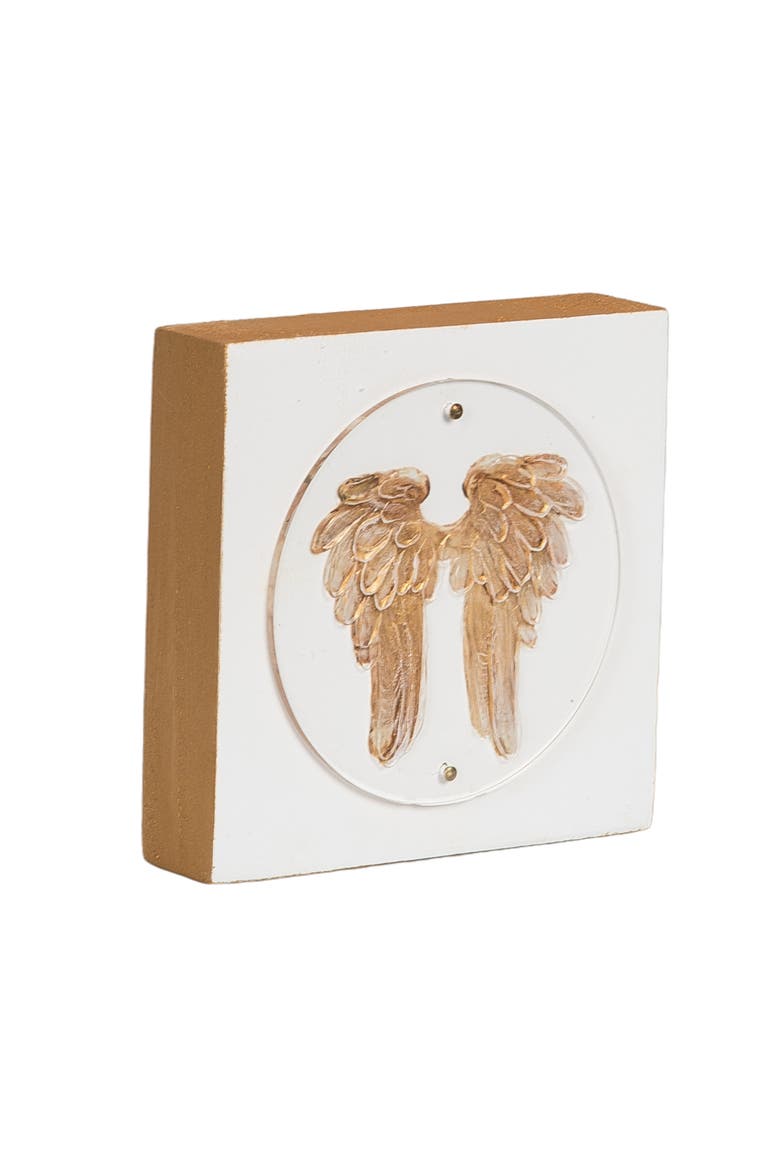 Wood and Acrylic Block Gold Angel Wings Multicolored for Spring Home Decor, Alternate, color, Multicolored