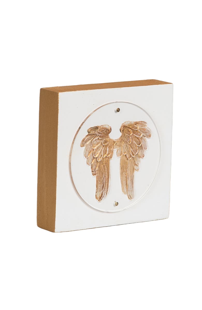 Transpac Wood and Acrylic Block Gold Angel Wings Multicolored for Spring Home Decor, Alternate, color, Multicolored