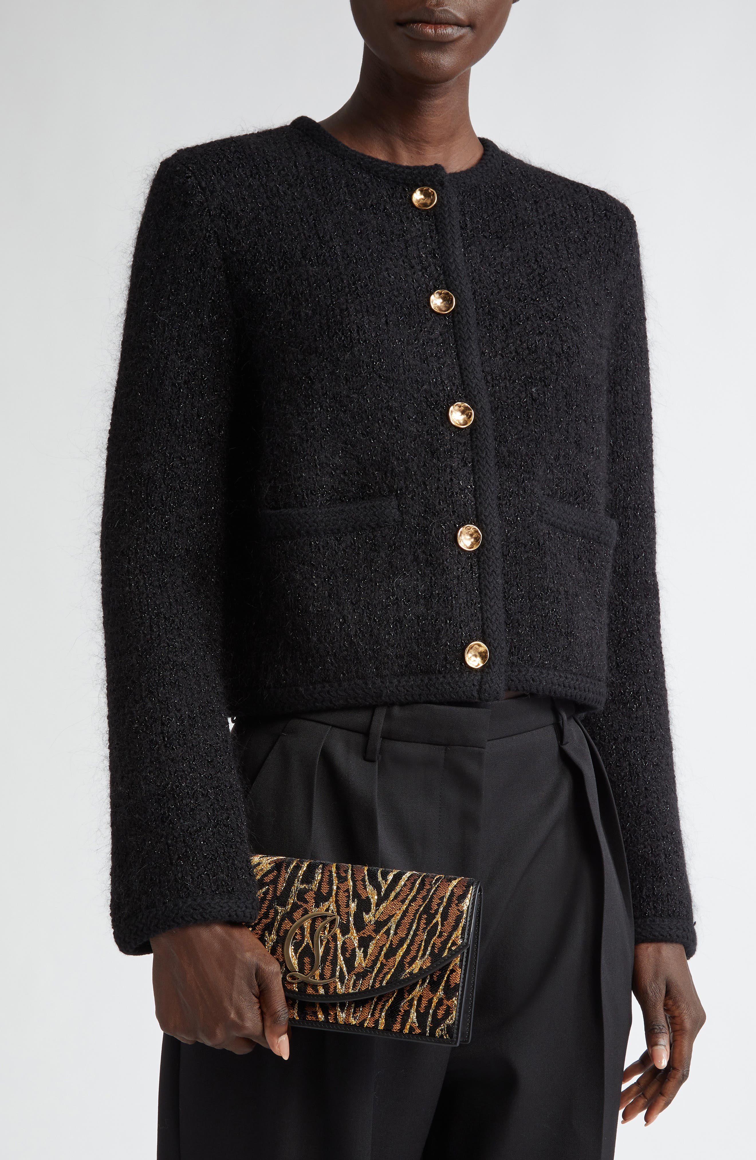 Christian Louboutin Loubi54 Sequin & Leather Clutch, Alternate, color, Black/ Multi/ Gold