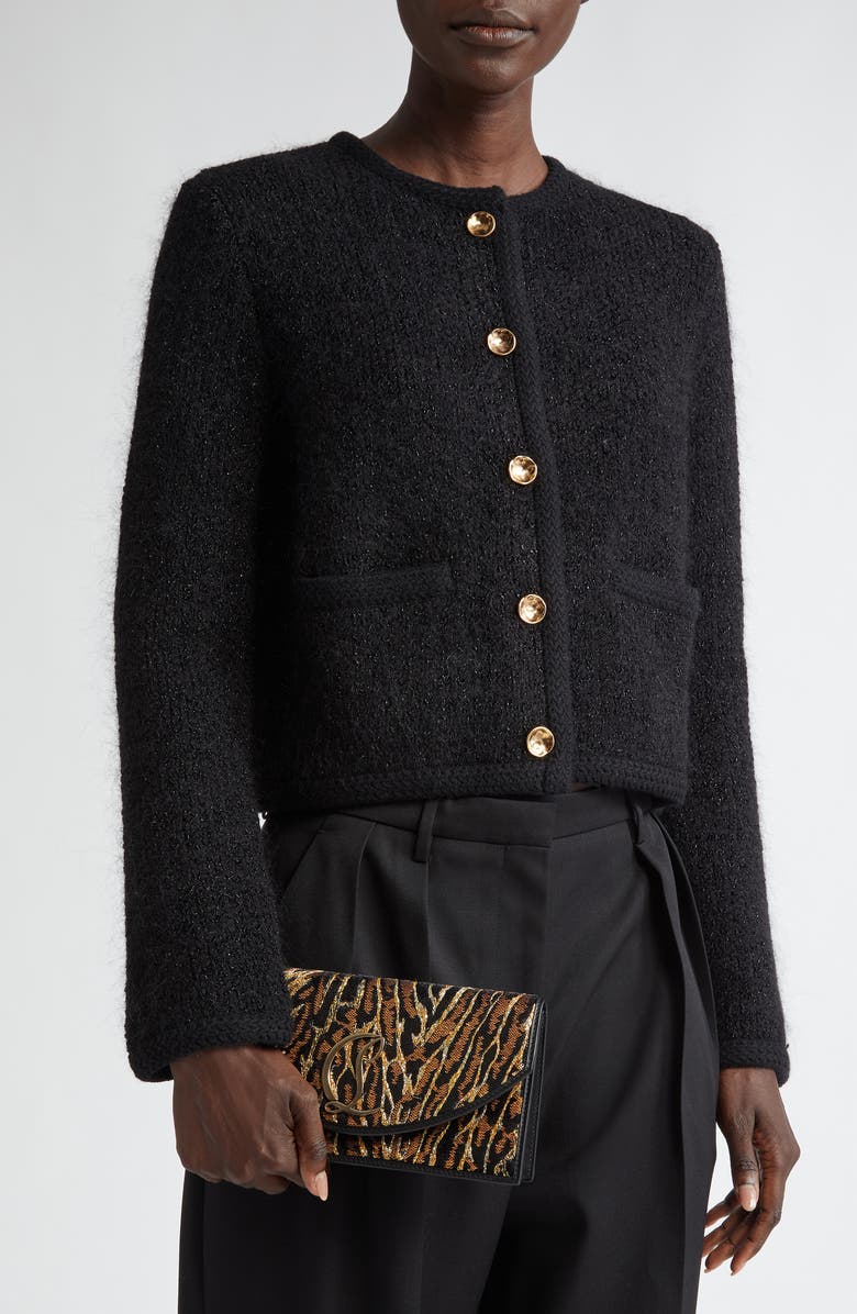 Christian Louboutin Loubi54 Sequin & Leather Clutch, Alternate, color, Black/ Multi/ Gold