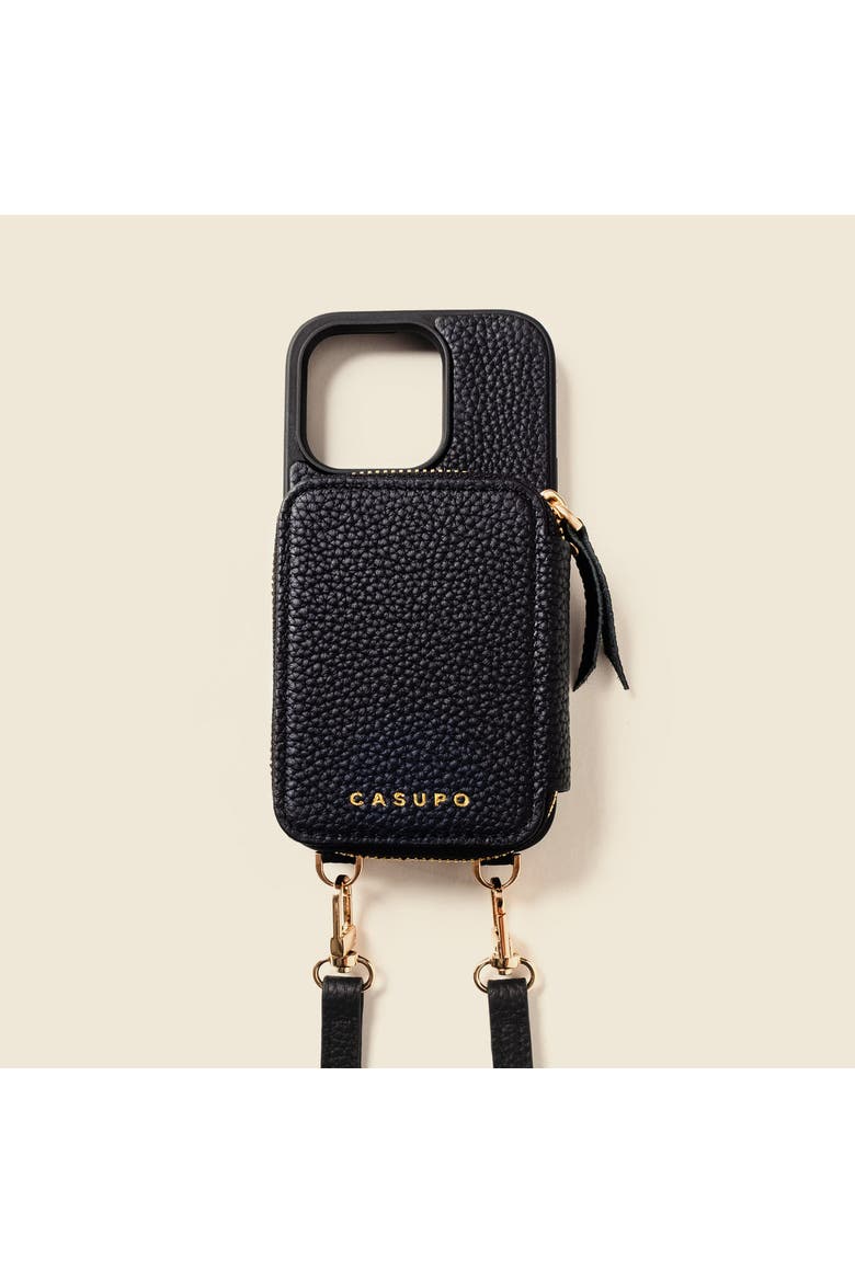 Leather iPhone Case with wallet and crossbody strap, Alternate, color, Black