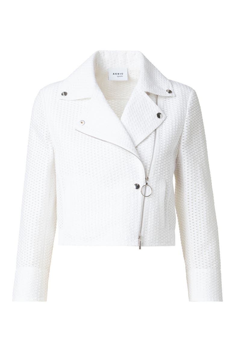 Cotton Blend Mesh Moto Jacket, Alternate, color, WHITE