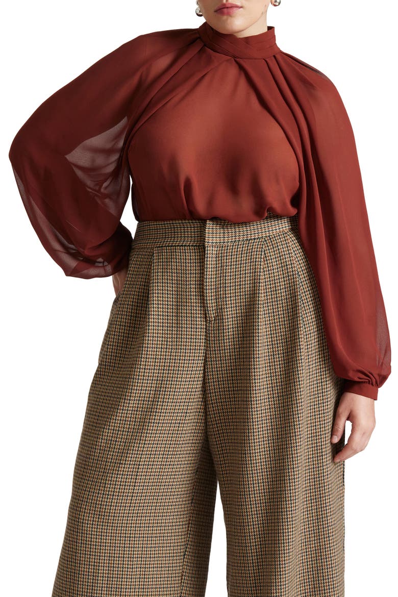 Draped Sleeve Chiffon Top, Main, color, FIRED BRICK