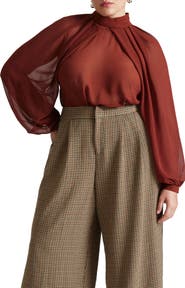 ELOQUII Draped Sleeve Chiffon Top