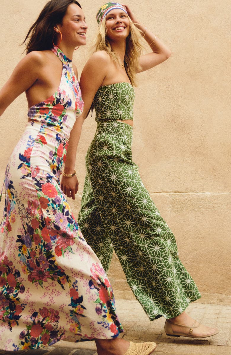 Agua Bendita Liria Vessel Embroidered Strapless Cover-Up Crop Top, Alternate, color, White Multicolor