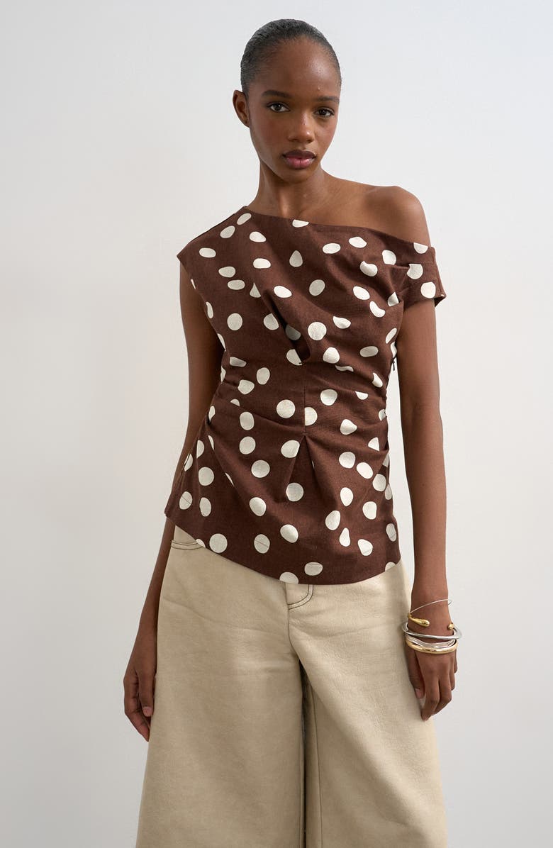 Topshop Polka Dot Print Off the Shoulder Top, Main, color,