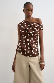 Topshop Polka Dot Print Off the Shoulder Top