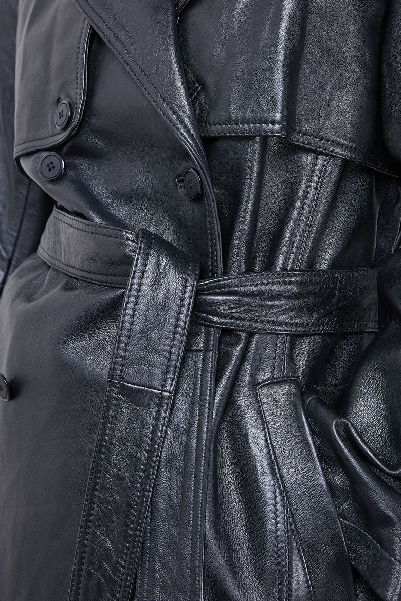 Real Leather Belted Trench Coat, Alternate, color, Black