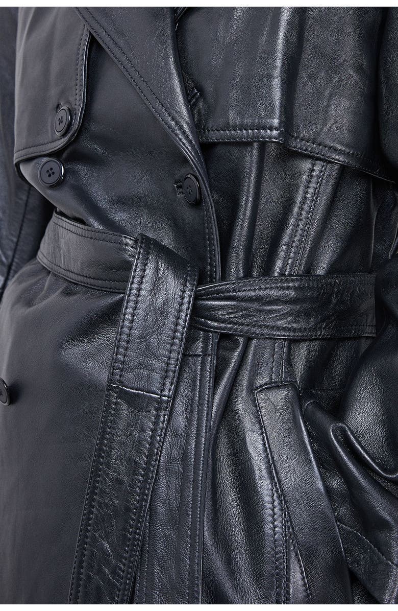 Warehouse Real Leather Belted Trench Coat, Alternate, color, Black