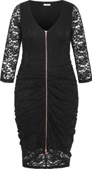 City Chic Lacey Zip Ruched Midi Dress