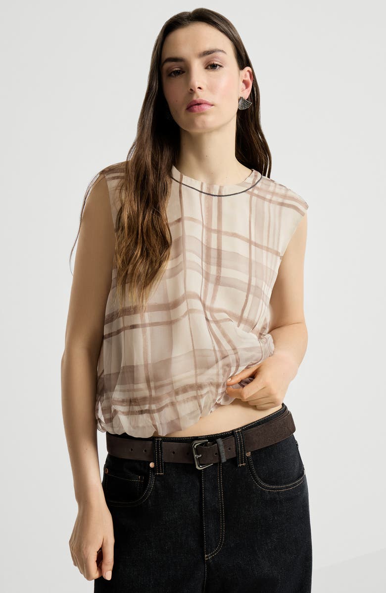 Brunello Cucinelli Macrocheck print T-shirt, Alternate, color, White