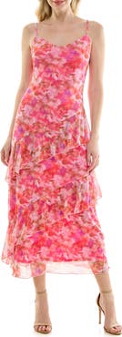 bebe Print Mesh Ruffle Maxi Dress