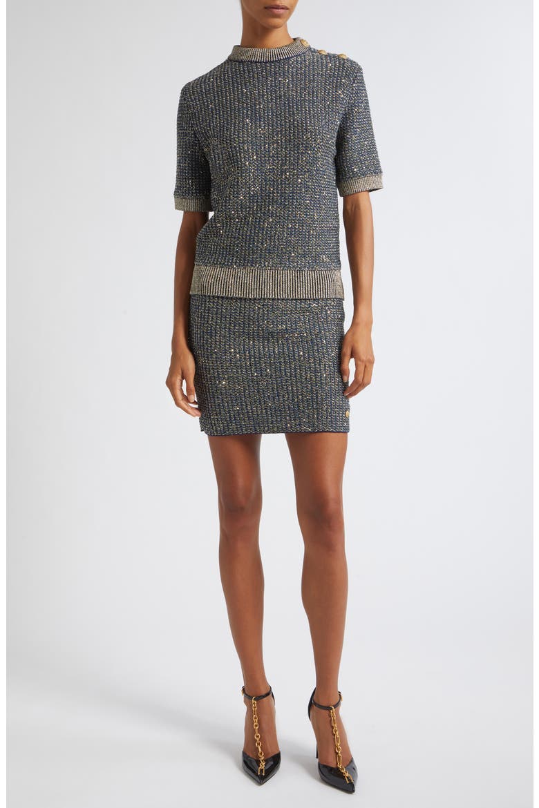 Sequin Crewneck Tweed Sweater, Alternate, color, SQH NAVY/ MULTI