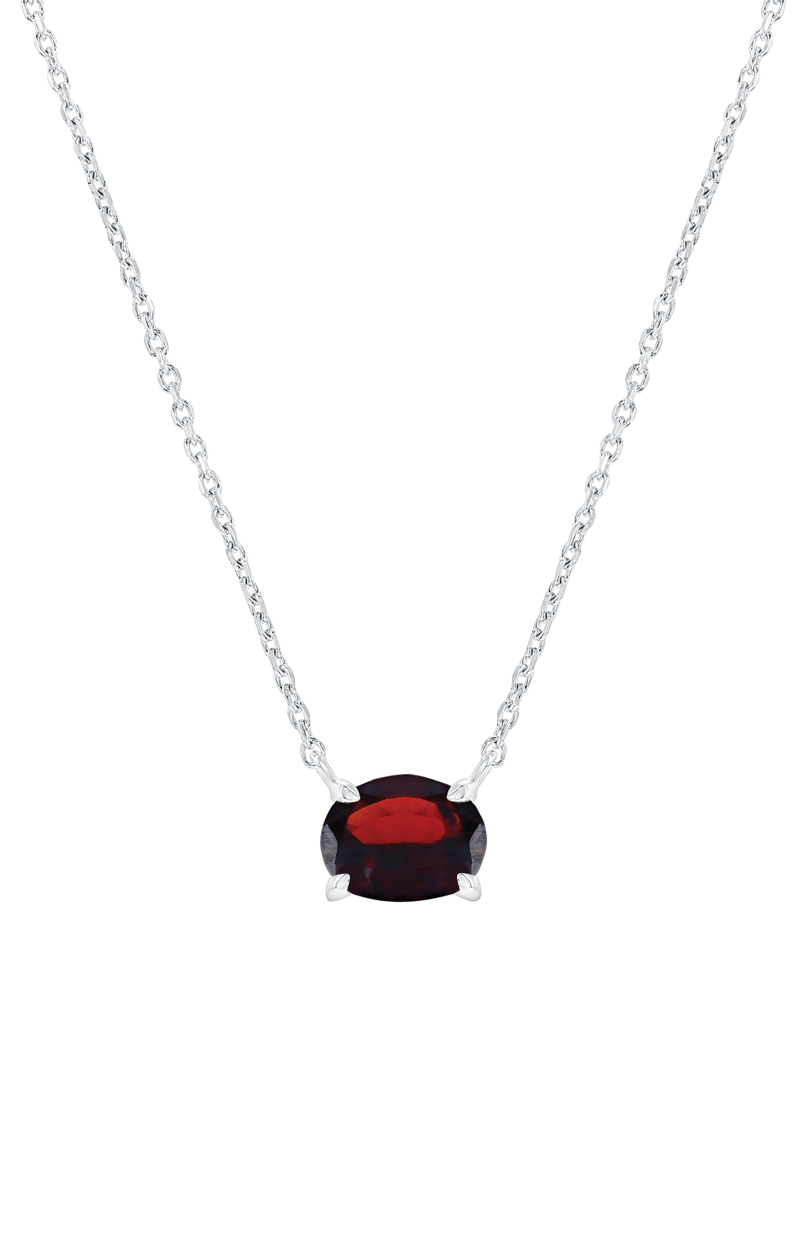 Sterling Silver Oval Semiprecious Stone Pendant Necklace