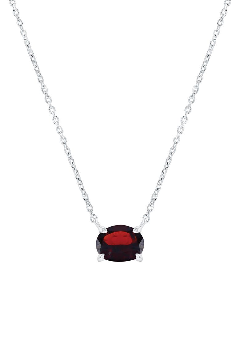 Sterling Silver Oval Semiprecious Stone Pendant Necklace, Main, color, GARNET