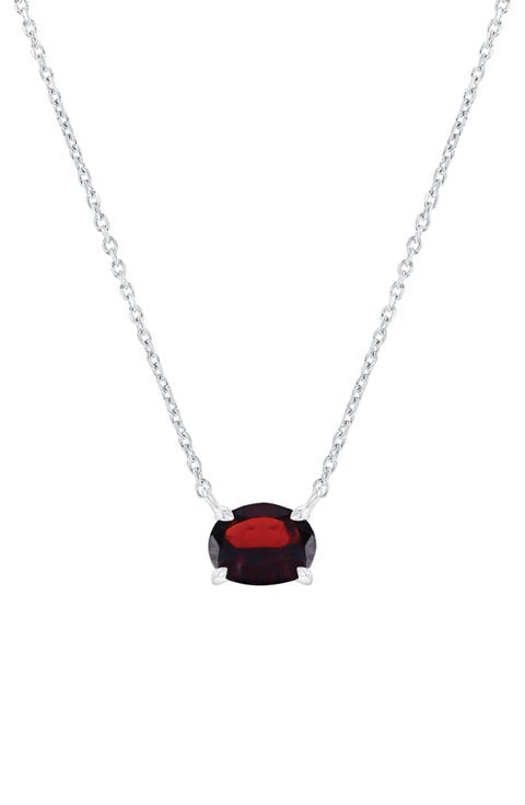 Sterling Silver Oval Semiprecious Stone Pendant Necklace