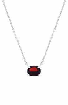 Sterling Silver Oval Semiprecious Stone Pendant Necklace