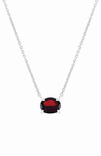 Sterling Silver Oval Semiprecious Stone Pendant Necklace