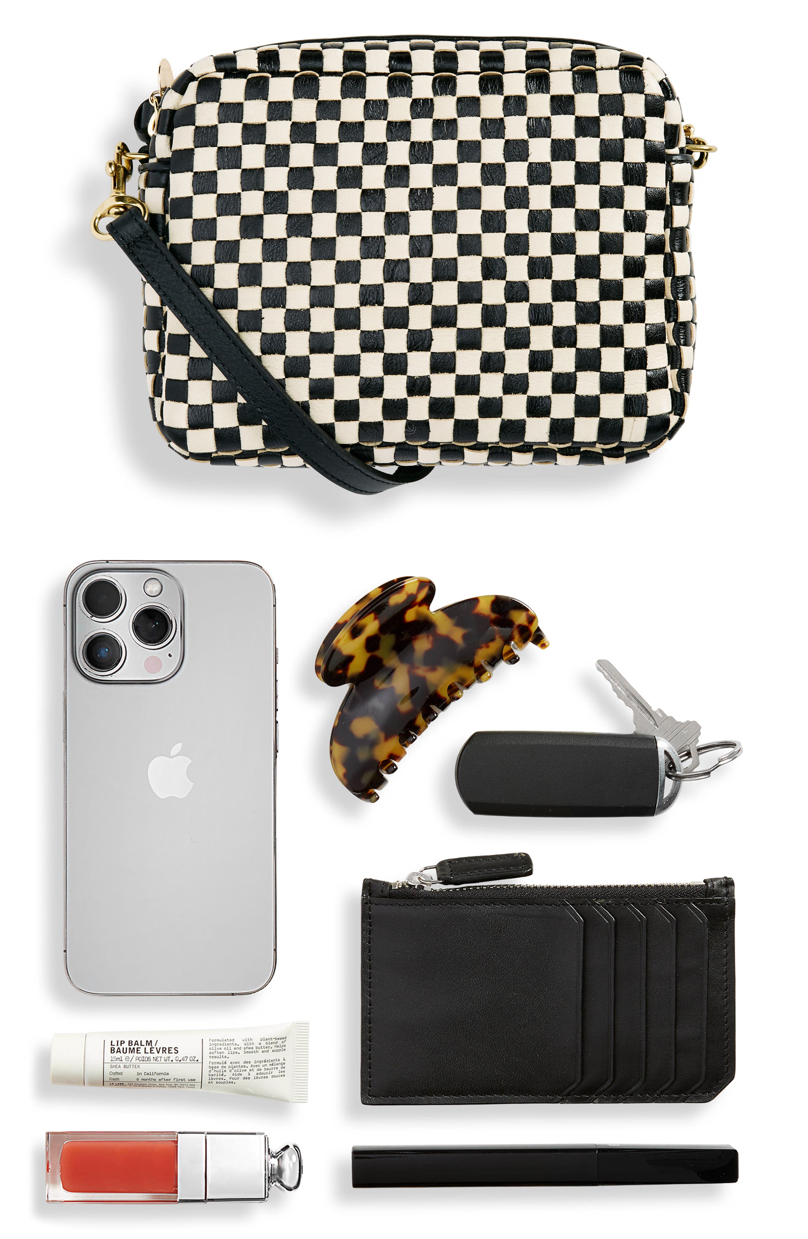 Midi Sac Woven Leather Crossbody Bag, Alternate, color, BLACK AND CREAM CHECKER