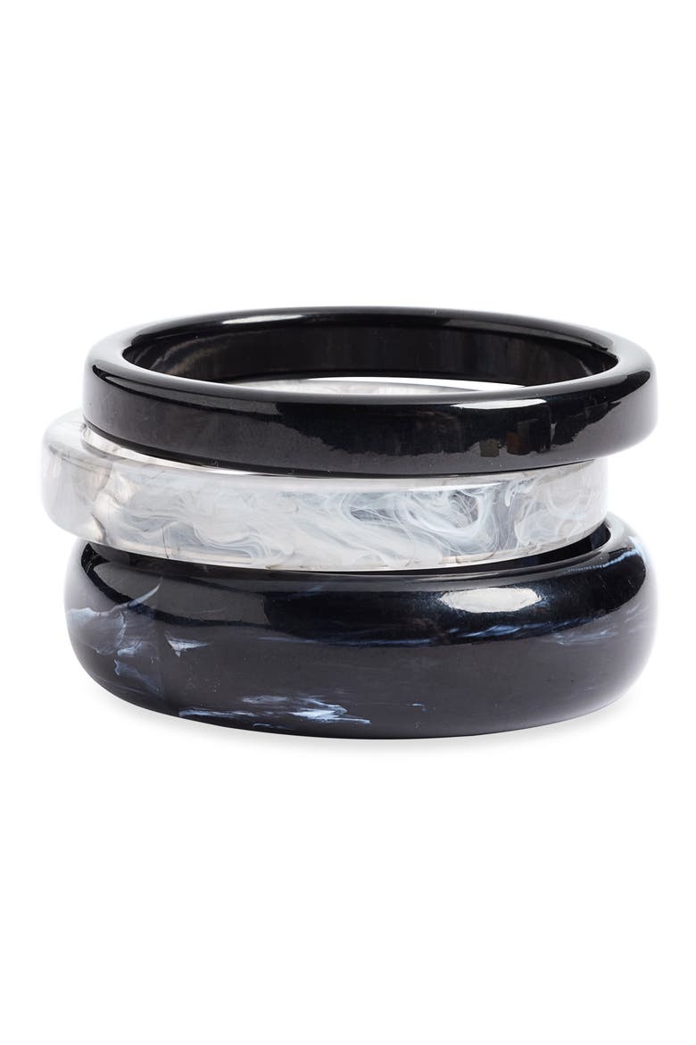 Set of 3 Resin Bangles, Main, color, BLACK MULTI