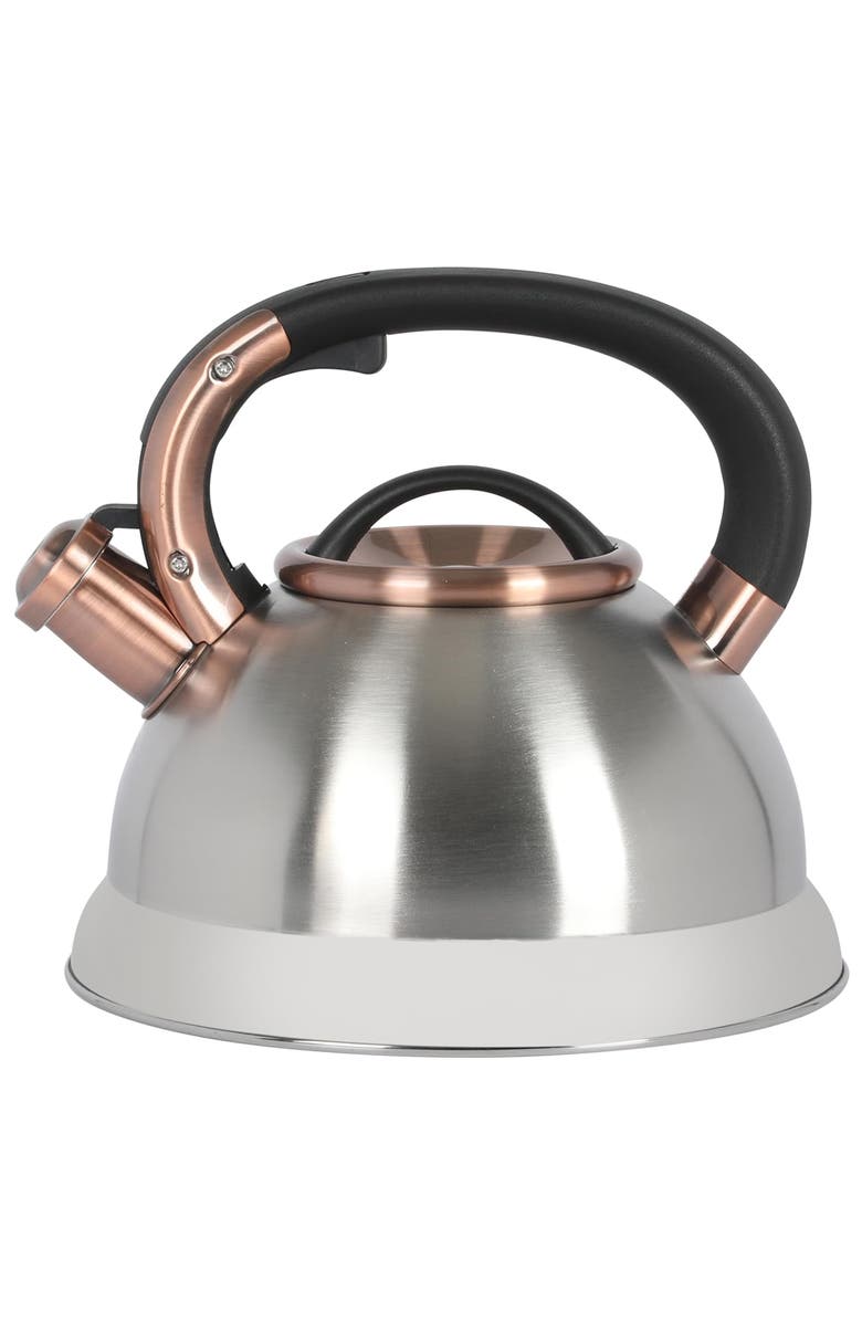 Mr. Coffee Flintshire 2.2 Quart Stainless Steel Whistling Tea Kettle W/ Nylon Handle, Main, color, Metallic Silver