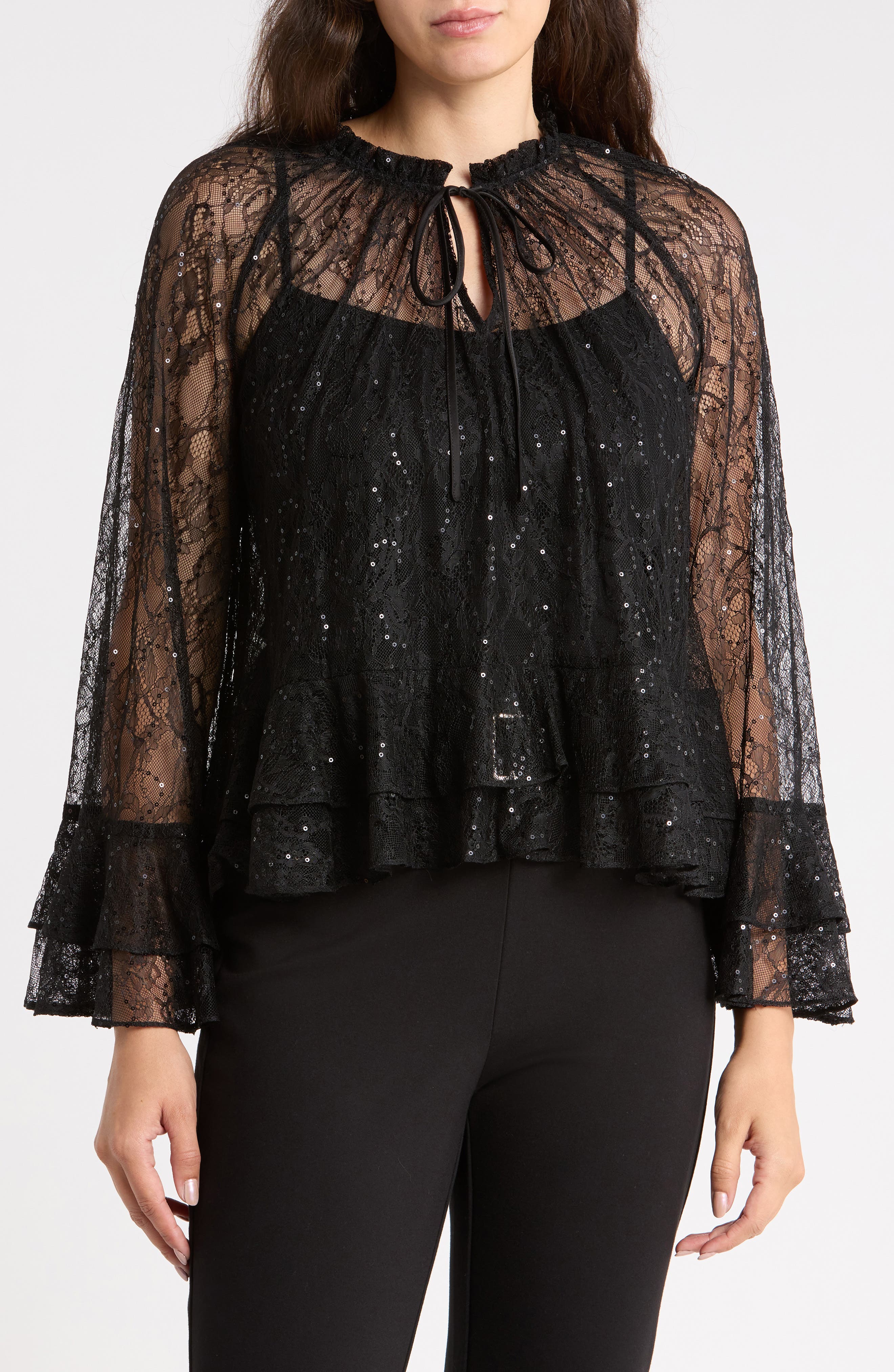 Sequin Lace Ruffle Top