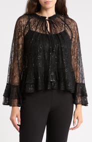 Laundry by Shelli Segal Sequin Lace Ruffle Top